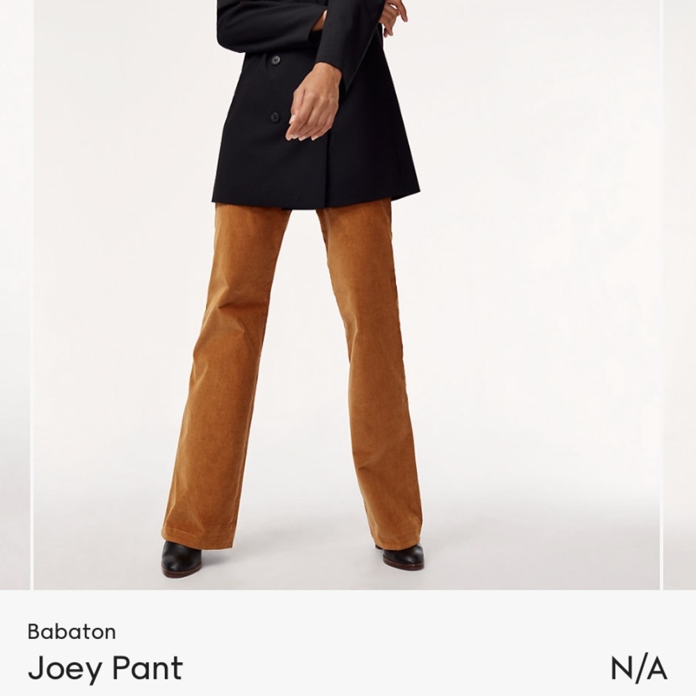 Babaton Joey Pants from Aritzia. Navy blue corduroy. Super high rise. Flared.